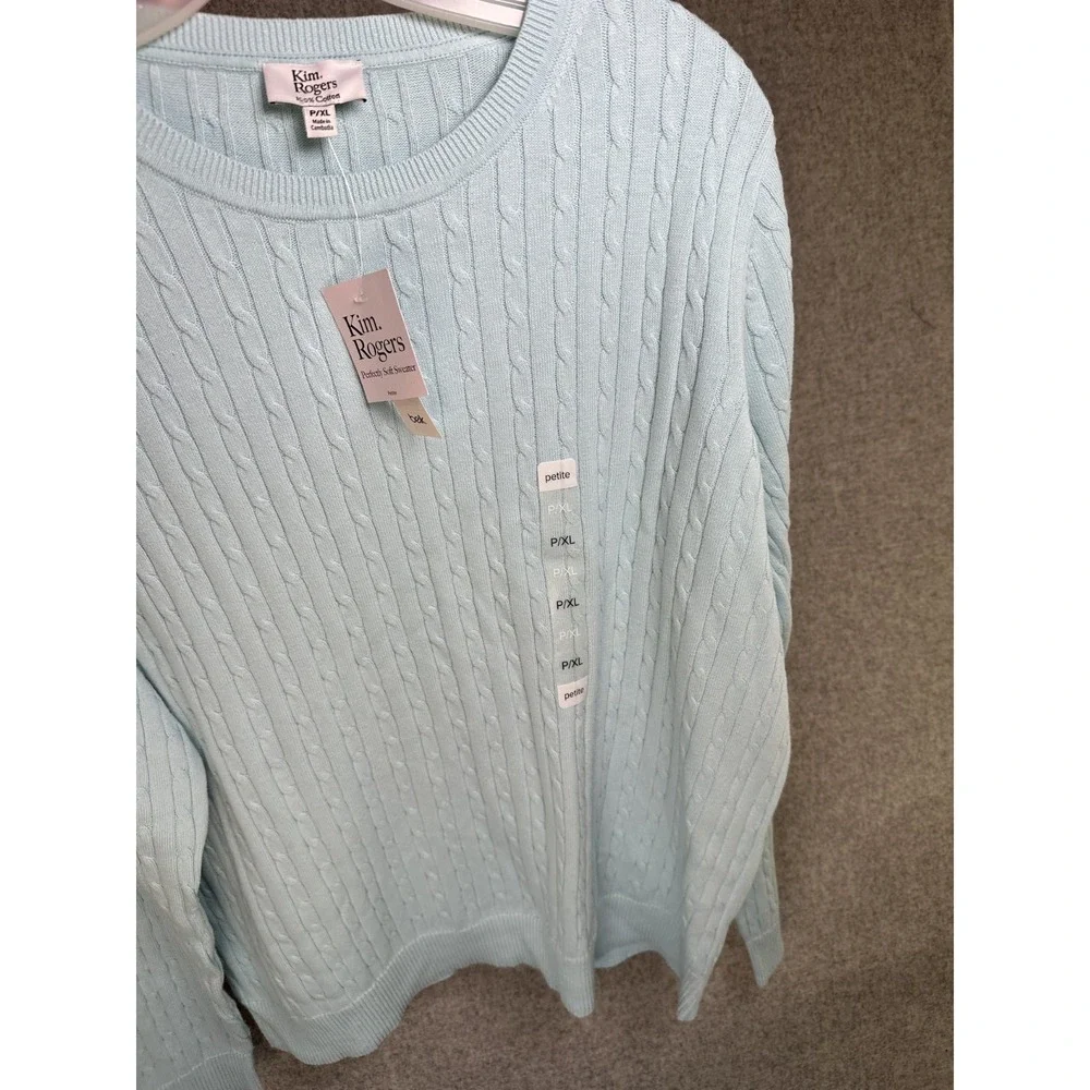 NWT Kim Rogers PXL Light Blue Sweater Long Sleeve‎ 100% Cotton Round Neck New